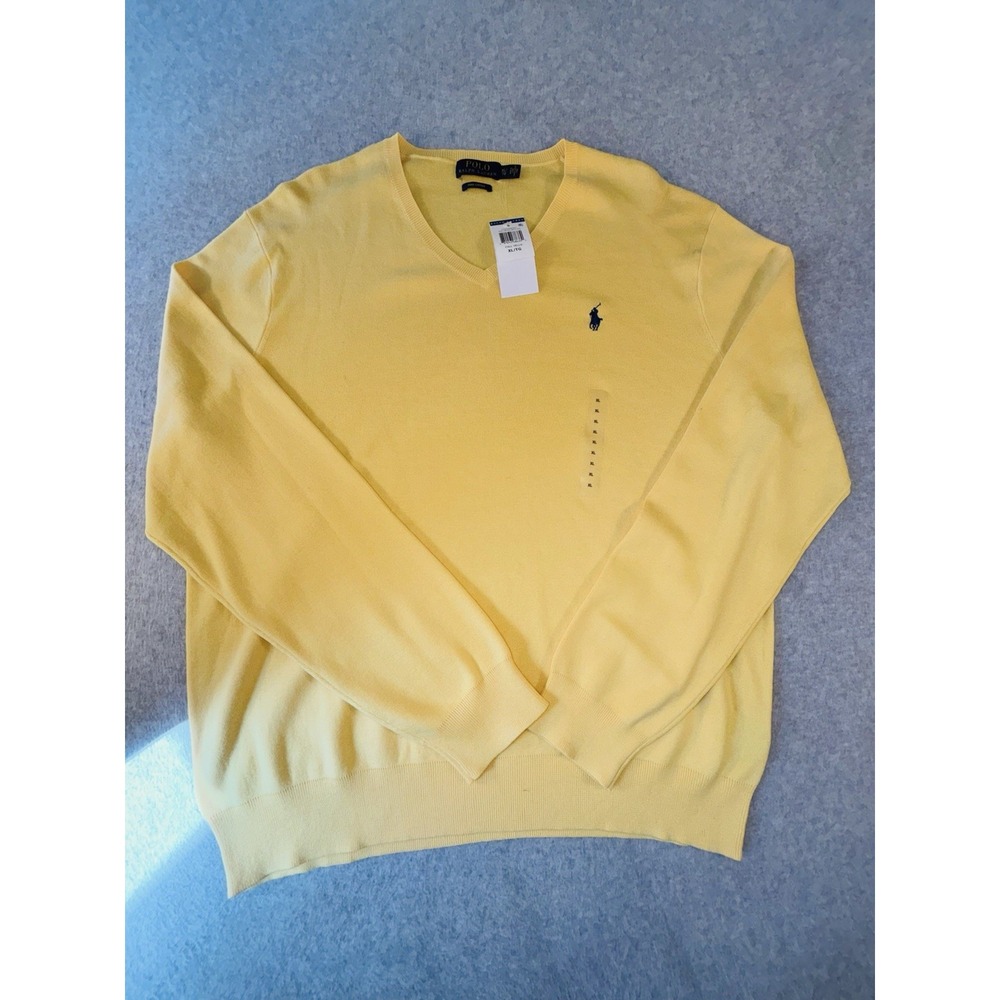 Polo Ralph Lauren Mens XL Pima Cotton V-Neck Sweater Fall Yellow NWT